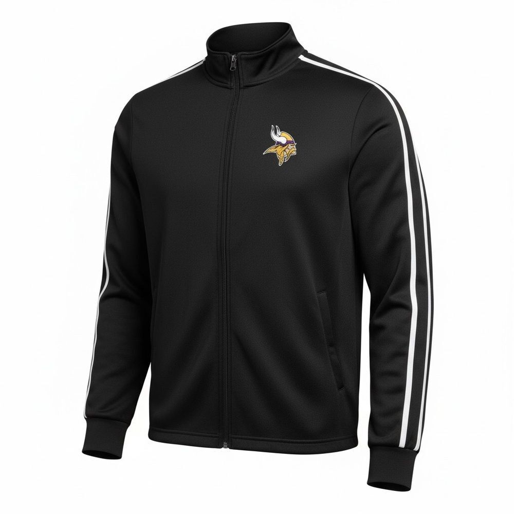 MInnesota Viking NFL Team Apparel Track Jacket Mens M Black White Arm Stripes